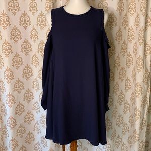 Crown & Ivy navy blue cold shoulder ruffle swing long sleeve dress M